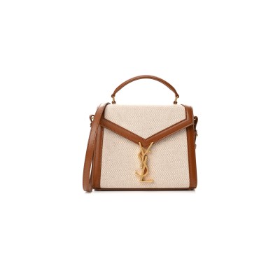 YSL CASSANDRA MINI TOP HANDLE BAG IN CANVAS AND CALFSKIN 602716 (20*16*7.5cm)